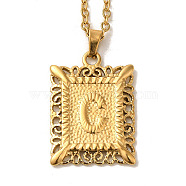 201 Stainless Steel Cable Chain Rectangle with Letter Pendant Necklaces, Golden, Letter C, 19.96 inch(50.7cm)(NJEW-M070-01G-C)