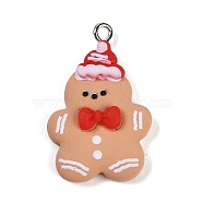 Cristmas Thmem Resin Pendants, With Platinum Iron Loop & Glitter, Gingerbread Man, Camel, 28x19x6mm, Hole: 1mm(RESI-Q014-01B)