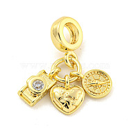 Rack Plating Brass Micro Pave Cubic Zirconia European Dangle Charms, Large Hole Pendants, Cadmium Free & Lead Free, Long-Lasting Plated, Real 18K Gold Plated, Heart, 20.5mm, Hole: 3.5mm(KK-P270-02A-G)