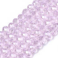 Electroplate Glass Beads Strands, Pearl Luster Plated, Faceted, Rondelle, Pearl Pink, 3.5~3.8x3mm, Hole: 0.4mm, about 113~115pcs/strand, 32.5~33cm(EGLA-A044-T3mm-A10)