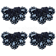 4Pcs Glass Rhinestone Sew on Ornament Accessories, with Felting, Flower, for Shoes, Clothes, Bag Decoration, Black, 50x70x11mm(FIND-CP0001-09)