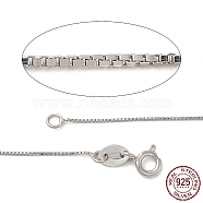 Rhodium Plated 925 Sterling Silver Box Chain Necklaces, with Spring Ring Clasps, with 925 Stamp, Platinum, 18 inch(45cm), 0.65mm(STER-F039-45cm-03P)