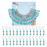 Letter A~Z Synthetic Turquoise & Alloy Pendant Stitch Markers, Crochet Leverback Hoop Charms, Locking Stitch Marker with Wine Glass Charm Ring, Stainless Steel Color, 4.1cm, 26 style, 1pc/style, 26pcs/set(HJEW-AB00456)