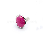 Oval Dyed Natural Agate Adjustable Ring, Platinum Alloy Jewelry for Women, Inner Diameter: 18mm(FIND-PW0021-05R)