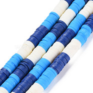 Fixed 3 Color Handmade Polymer Clay Bead Strands, Heishi Beads, Disc/Flat Round, Dark Blue & Deep Sky Blue & White, 6x0.3~1.5mm, Hole: 1.6~1.8mm, about 265~354pcs/strand, 12.76 inch~15.67 inch(32.4cm~39.8cm)(X-CLAY-S096-029H)