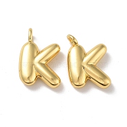Brass Pendants, Real 18K Gold Plated, Letter K, 19x13.5x4.7mm, Hole: 3.2mm(KK-A199-01G-K)