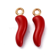 Alloy Enamel Pendants, Horn of Plenty/Italian Horn Cornicello Charms, Golden, Red, 22x6.5x5.5mm, Hole: 2mm(FIND-G087-01C-01)