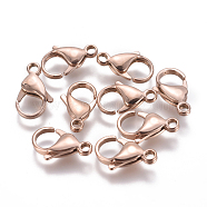 Ion Plating(IP) 304 Stainless Steel Lobster Claw Clasps, Parrot Trigger Clasps, Rose Gold, 19~19.5x11.5x5mm, Hole: 2.5mm(STAS-F224-04RG)