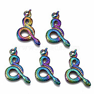 Rainbow Color Alloy Pendants, Cadmium Free & Lead Free, Snake, 26.5x20.5x2.5mm, Hole: 2mm(PALLOY-S180-066-RS)