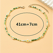 Vintage Colorful Glass Bead Flower Necklace for Women, Short Style, Green, 16.14 inch(41cm)(BY3225-2)