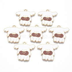 Alloy Enamel Pendants, Cadmium Free & Lead Free, Dog, Light Gold, White, 30x30x1.5mm, Hole: 2mm(X-ENAM-T011-35KC-RS)