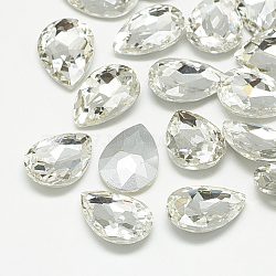 Pointed Back Glass Rhinestone Cabochons, Back Plated, Faceted, teardrop, Crystal, 14x10x4.5mm(RGLA-T081-10x14mm-01)