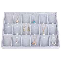Elite 1Pc 18-Slot Velvet Pendant Necklace Displays, with Wood, Cuboid, Silver, 35x24x3cm(PDIS-PH0001-05)
