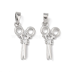 Brass Micro Pave Clear Cubic Zirconia Pendants, Scissors Charms, Platinum, 21x10x2mm, Hole: 4x2.5mm(CU-L277-08P)