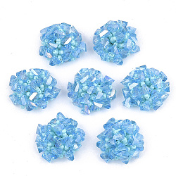 Glass Beads Cabochons, with Seed Beads and Iron Sieve Findings, Light Gold, Deep Sky Blue, 20~23x11~14mm(FIND-T044-25B)