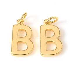 Brass Charms, with Jump Rings, Letter, Real 18K Gold Plated, Letter.B, B: 10x6x1mm, Hole: 2.5mm(KK-I672-01B-G)