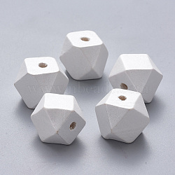 Painted Natural Wood Beads, Polygon, Creamy White, 15.5x16x16mm, Hole: 3.5mm(WOOD-Q040-020B-B03)