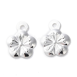 Brass Charms, Cadmium Free & Lead Free, Flower Charms, 925 Sterling Silver Plated, 9.5x7x0.8mm, Hole: 1mm(KK-F880-07S)