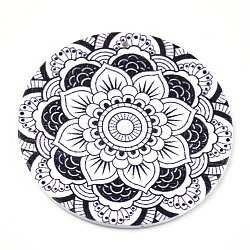  Printed Wooden Big Pendants, Dyed, Flat Round with Flower, Colorful, 60x2.5mm, Hole: 1.5mm(WOOD-S042-10)