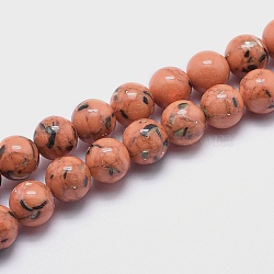 Sea Shell and Synthetic Turquoise Assembled Beads Strands, Round, Coral, 8~9mm, Hole: 1.2mm, about 49~50pcs/strand, 15.3~15.7 inch(39~40cm)(G-G758-12-8mm)