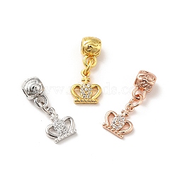 Rack Plating Brass Micro Pave Clear Cubic Zirconia Pendants, Long-Lasting Plated, Cadmium Free & Lead Free, Crown, Mixed Color, 20mm, Hole: 2.5mm(ZIRC-H125-12)