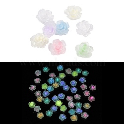 Luminous Resin Decoden Cabochons, Glow in the Dark, Two Tone Flower, Mixed Color, 9.5x9.5x4.5mm(RESI-K036-09B)