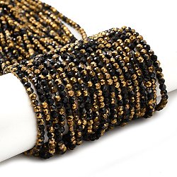 Electroplate Glass Beads Strands, Half Plated, Faceted Round, Golden Plated, 3x2.5mm, Hole: 0.7mm, about 149pcs/strand, 14.57''(37cm)(GLAA-H021-01B-HP04)