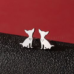 Stainless Steel Dog Stud Earrings, Left and Right, Stainless Steel Color, 60x40mm(PW-WG53AF2-02)