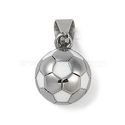 Trendy Necklace Findings 304 Stainless Steel FootBall/Soccer Ball Pendants, Stainless Steel Color, White, 15x11mm, Hole: 3x6mm(STAS-L012-B01P-01)