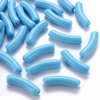 Opaque Acrylic Beads, Curved Tube, Light Sky Blue, 32x9.5x8mm, Hole: 1.8mm, about 330pcs/500g