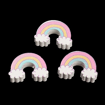 Spray Painted Natural Maple Wood Beads, Rainbow, Pearl Pink, 17x23.5x5.5mm, Hole: 1.8mm
