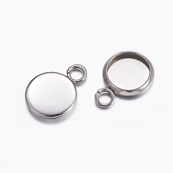 304 Stainless Steel Pendant Cabochon Settings, Plain Edge Bezel Cups, Flat Round, Stainless Steel Color, Tray: 8mm, 14x10x2mm, Hole: 2.5mm