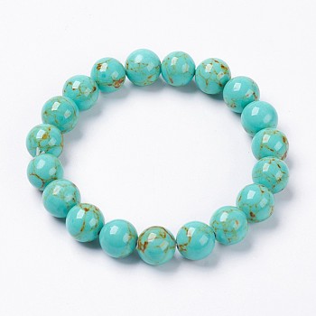 Synthetic Turquoise Beaded Stretch Bracelet, Round, Pale Turquoise, 2 inch(5cm), Beads: 8mm