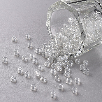 (Repacking Service Available) Glass Seed Beads, Trans. Colours Lustered, Round, Clear, 8/0, 3mm, Hole: 1mm, about 12G/bag