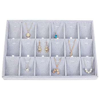 Elite 1Pc 18-Slot Velvet Pendant Necklace Displays, with Wood, Cuboid, Silver, 35x24x3cm