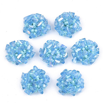 Glass Beads Cabochons, with Seed Beads and Iron Sieve Findings, Light Gold, Deep Sky Blue, 20~23x11~14mm