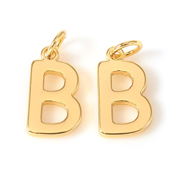 Brass Charms, with Jump Rings, Letter, Real 18K Gold Plated, Letter.B, B: 10x6x1mm, Hole: 2.5mm