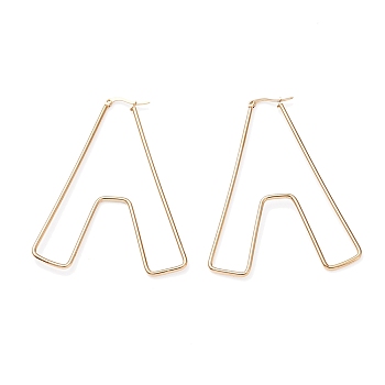304 Stainless Steel Hoop Earrings, Golden, Letter.A, 79x58x2mm, 12 Gauge, Pin: 0.6x1.5mm