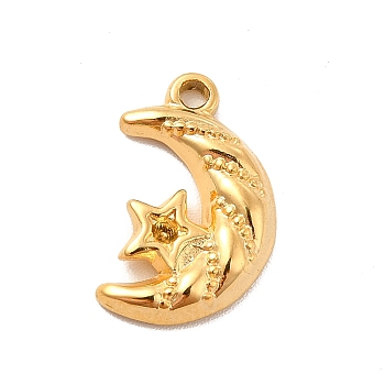 Ion Plating(IP) 304 Stainless Steel Pendant Rhinestone Settings, Moon with Star, Real 18K Gold Plated, Fit For 1.2mm Rhinestone, 16x10.5x3mm, Hole: 1.2mm
