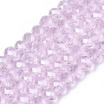 Electroplate Glass Beads Strands, Pearl Luster Plated, Faceted, Rondelle, Pearl Pink, 3.5~3.8x3mm, Hole: 0.4mm, about 113~115pcs/strand, 32.5~33cm