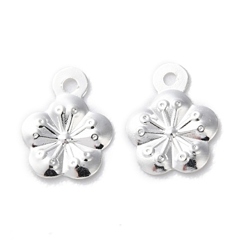 Brass Charms, Cadmium Free & Lead Free, Flower Charms, 925 Sterling Silver Plated, 9.5x7x0.8mm, Hole: 1mm