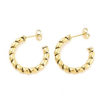 Ion Plating(IP) 304 Stainless Steel Twisted Half Hoop Stud Earrings for Women, with 316 Stainless Steel Pins, Golden, 25.5x3.8mm