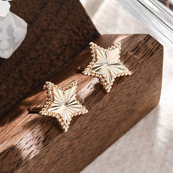 Brass Stud Earrings, Star, Real 18K Gold Plated, 10x10mm