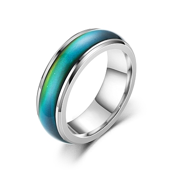 Mood Ring, Temperature Change Color Emotion Feeling Stainless Steel Plain Ring for Women, Stainless Steel Color, US Size 6(16.5mm)