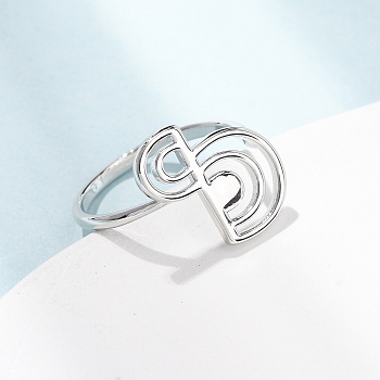 Brass Finger Rings for Women, Treble Clef, Platinum, US Size 7 1/4(17.5mm)