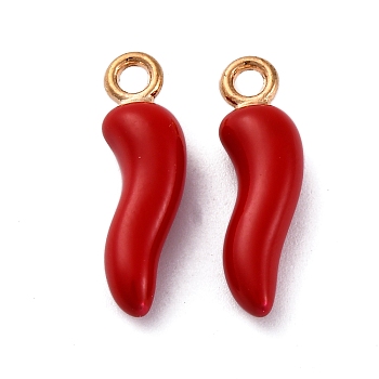 Alloy Enamel Pendants, Horn of Plenty/Italian Horn Cornicello Charms, Golden, Red, 22x6.5x5.5mm, Hole: 2mm