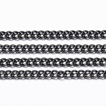 304 Stainless Steel Twisted Chains, Curb Chains, Soldered, with Spool, Electrophoresis Black, 1.2x1.1x0.3mm, about 32.8 Feet(10m)/roll