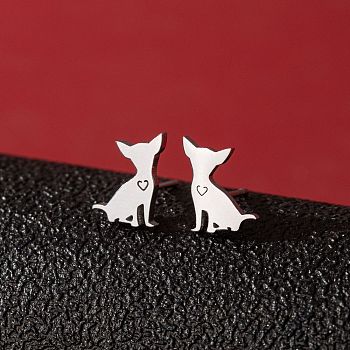 Stainless Steel Dog Stud Earrings, Left and Right, Stainless Steel Color, 60x40mm