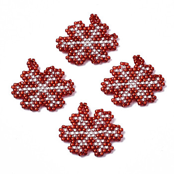 MIYUKI & TOHO Japanese Seed Beads, Handmade Pendants, Loom Pattern, Snowflake, Dark Red, 21.5x22x2mm, Hole: 1.4mm