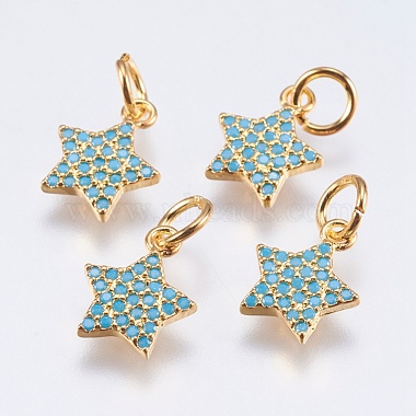 Real Gold Plated DeepSkyBlue Star Brass+Cubic Zirconia Charms